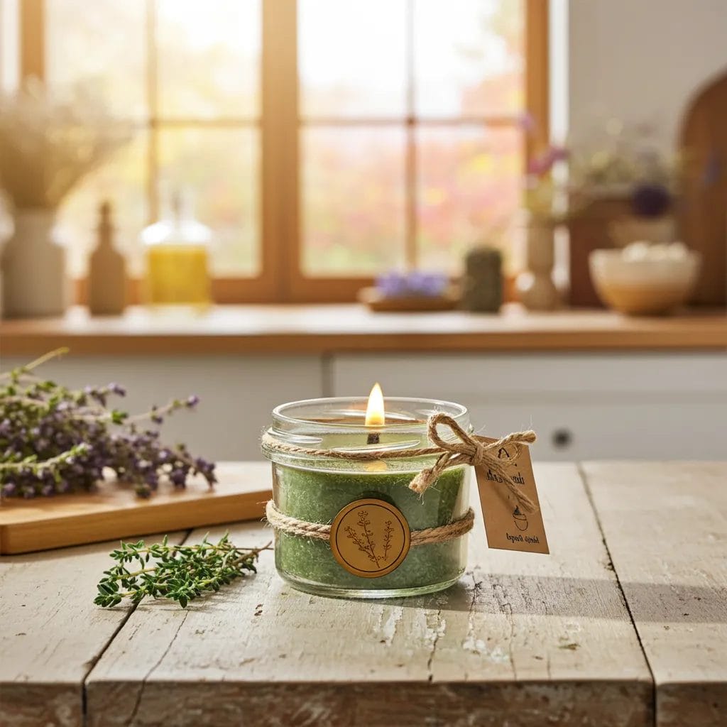 Świeca zapachowa z ekstraktem - Tymianek 2 Świeca z ekstraktem tymiankowym na problem z zatokami i katarem