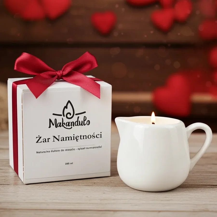 Naturalna Świeca do masażu żar namiętności - pielęgnacja skówy, walentynki, prezent, Makandulo