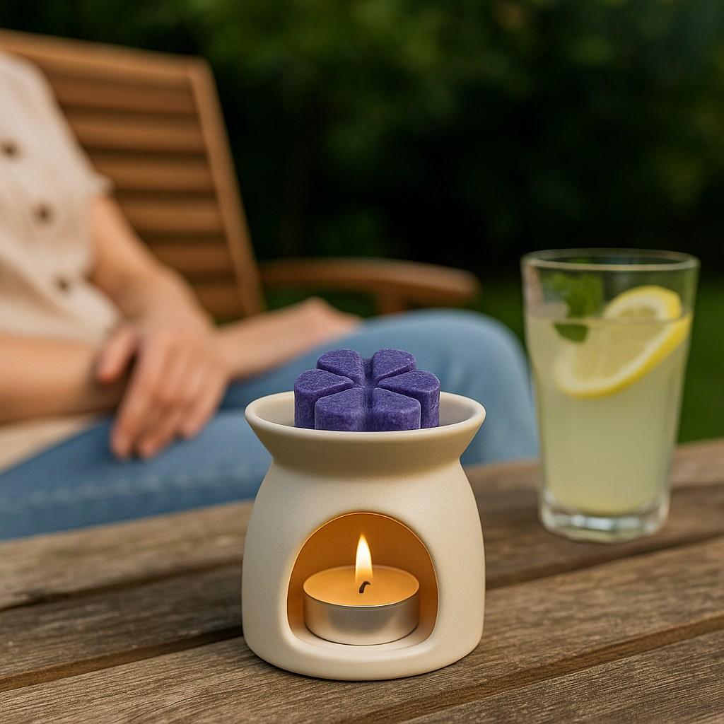 Letni Spokój — naturalny wosk zapachowy odstraszający komary do kominka | Makandulo 2 wosk zapachowy z trawą cytrynową i lawendą odstraszający owady