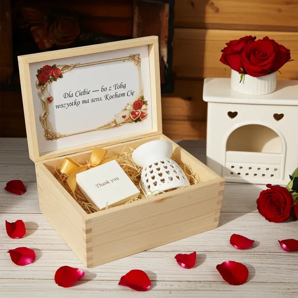 Opakowanie wosków Makandulo — kartonik 7x7x5 cm ze złotą kokardką i napisem Thank You